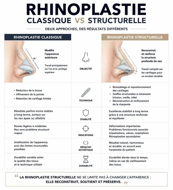 Comparatif technique entre rhinoplastie classique et rhinoplastie structurelle pour un nez brésilien