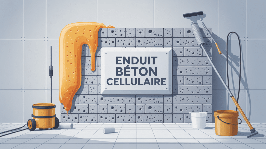 Enduire le béton cellulaire, illustration vectorielle mur et outils