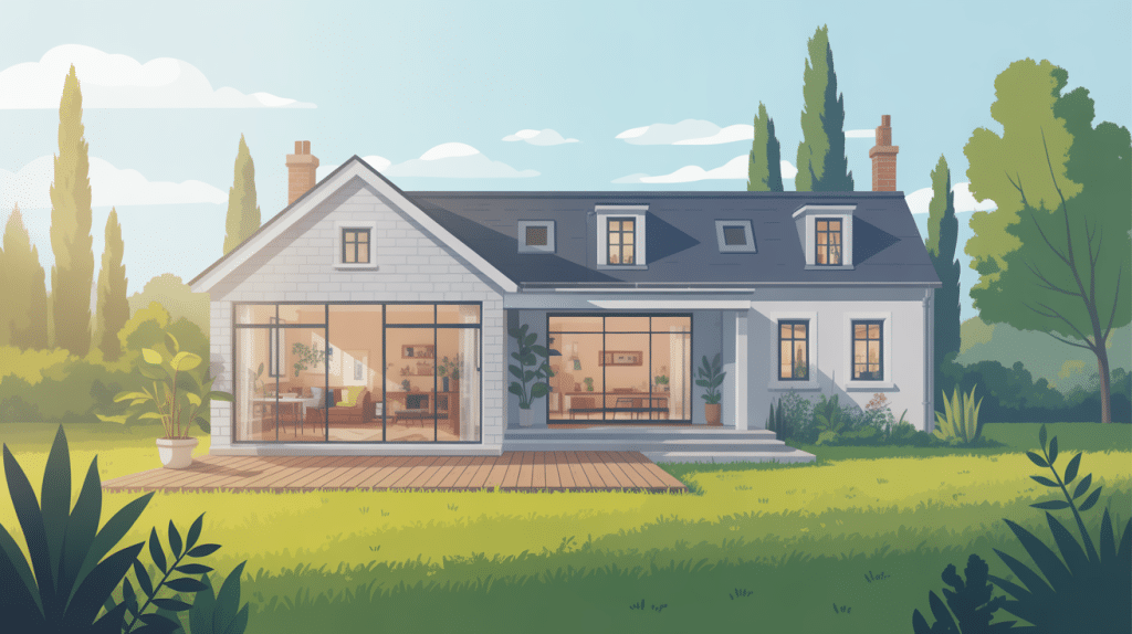 Illustration extension maison plain pied ambiance lumineuse