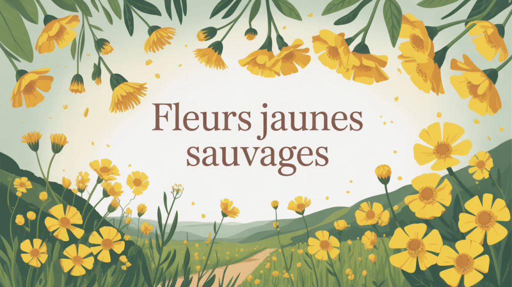 illustration paysage printemps avec fleurs jaunes sauvages