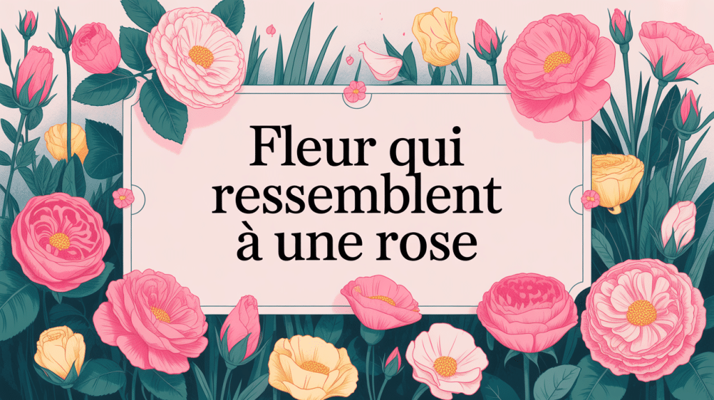 fleur qui ressemble à une rose dans un jardin avec pivoines camélias et lisianthus