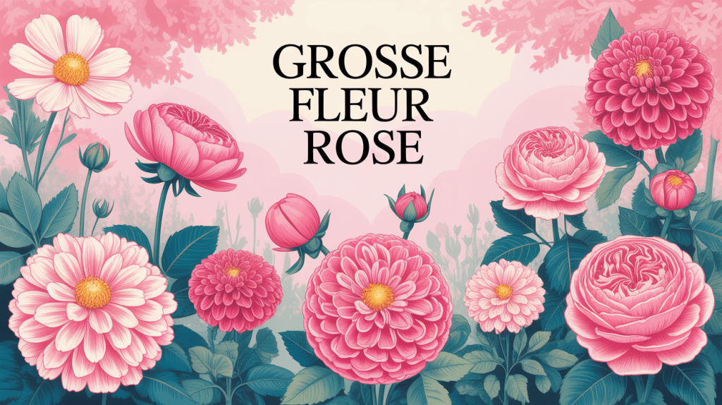 illustration grosse fleur rose pivoines dahlias roses