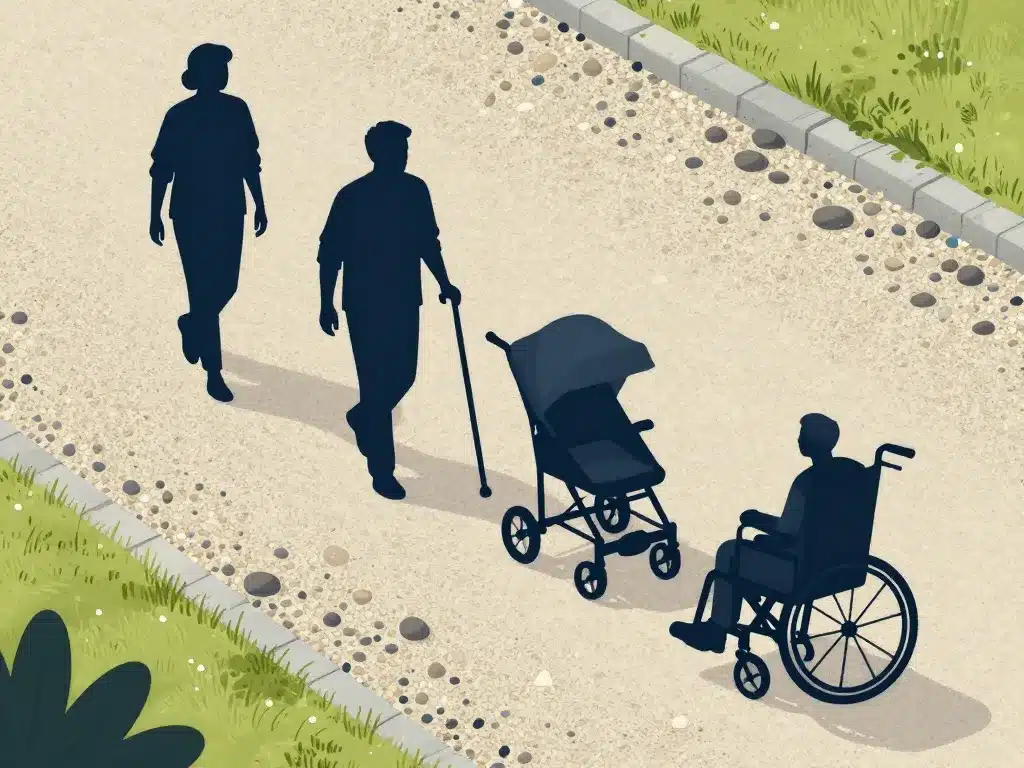 inconvénient gravier stabilisé marche fauteuil poussette difficulté