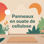 Illustration ouate de cellulose panneau, isolation écologique mur et toiture