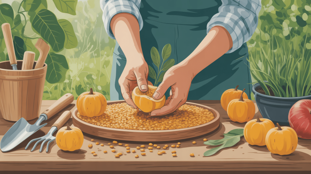 récupérer les graines de butternut pour planter main récoltant les graines