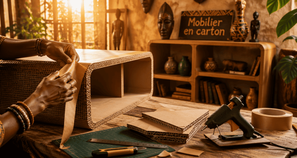 meuble en carton fabrication sur table en bois