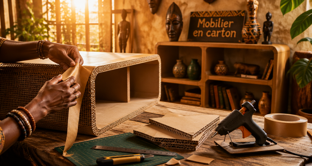 meuble en carton fabrication sur table en bois