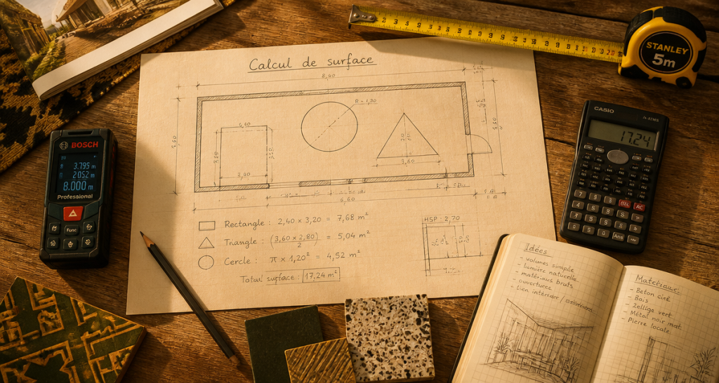 comment calculer une surface sur un bureau d'architecte avec outils