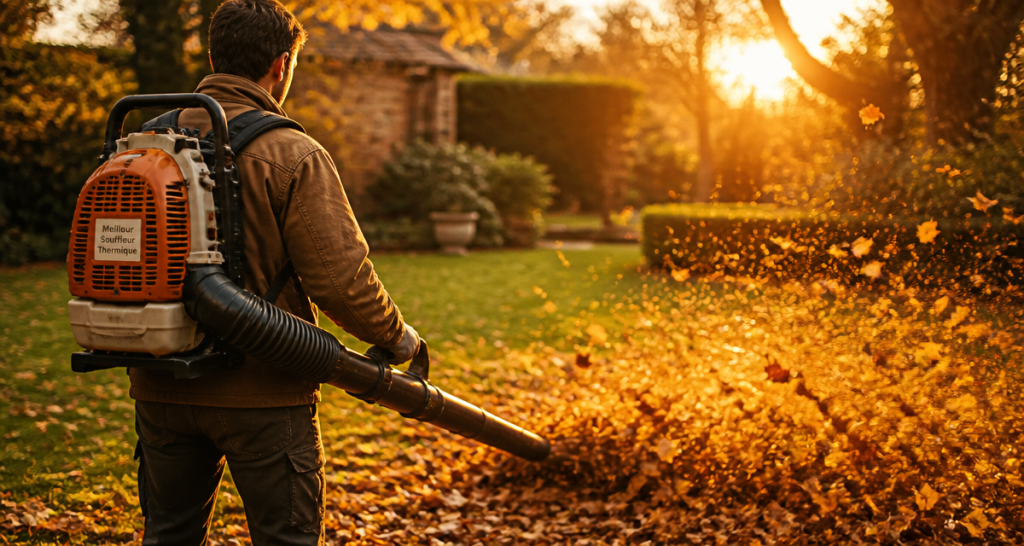 meilleur souffleur thermique utilisé dans un jardin d'automne