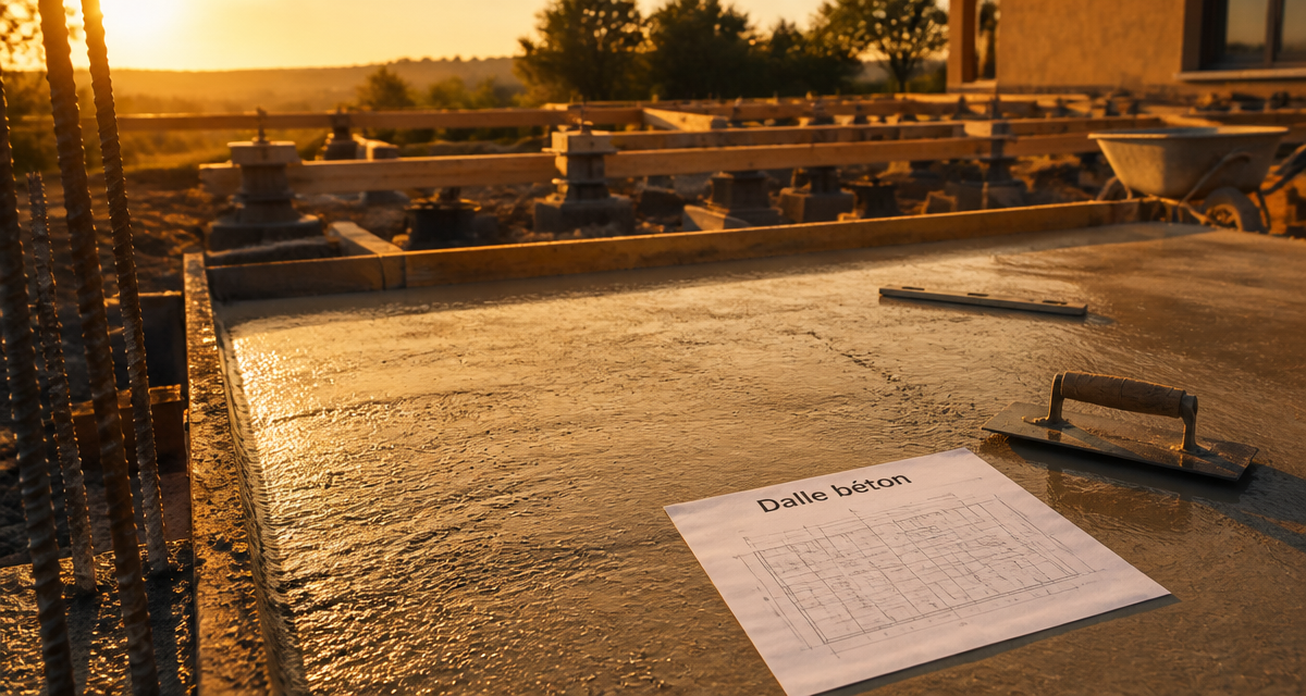 dalle en béton armé sur plots chantier terrasse