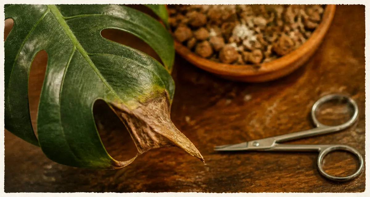 Faut il couper le bout des feuilles marron : feuille Monstera brune