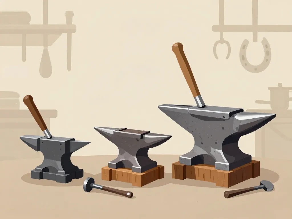 Trois enclumes forgeron : coutellerie, ferronnerie, maréchalerie