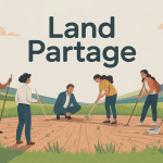 Scène land partage, personnes autour d'un terrain, planification collaborative