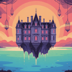 manoir suspendu architecture gothique flottant au-dessus du vide