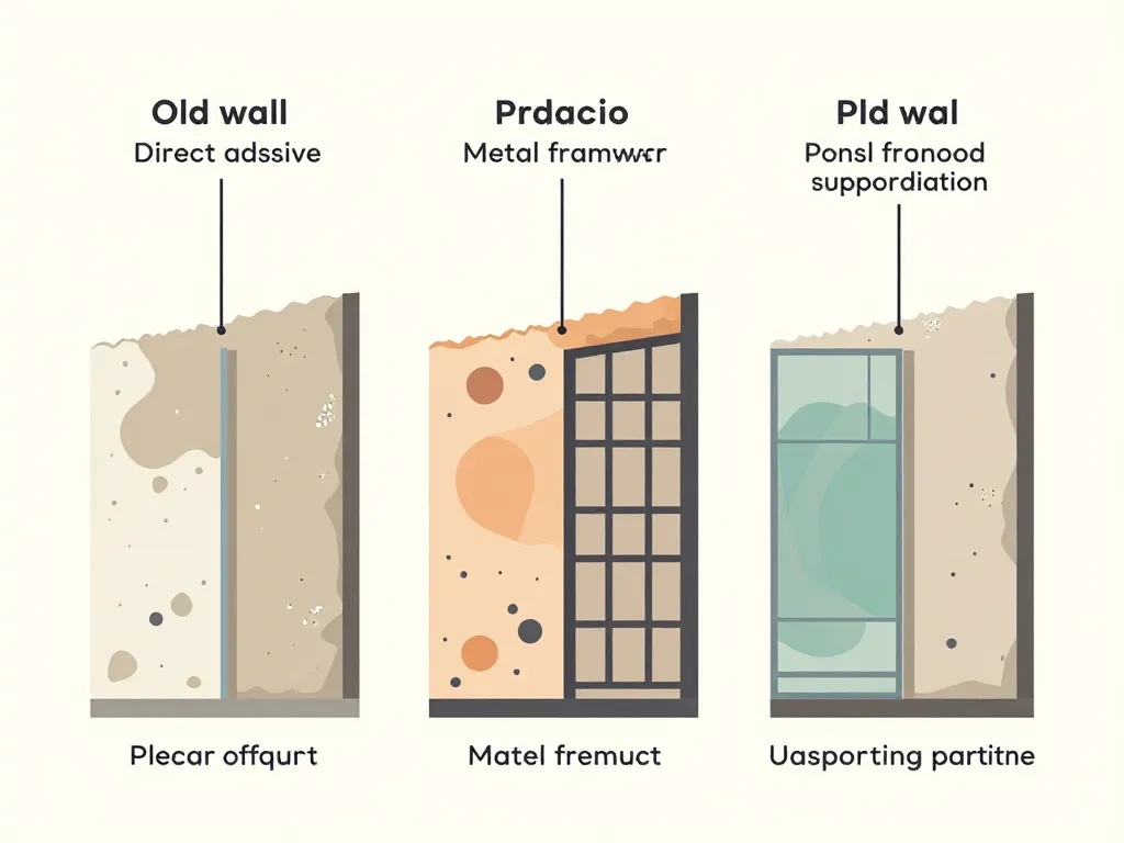 Schéma concept pose placo sur mur ancien différentes méthodes