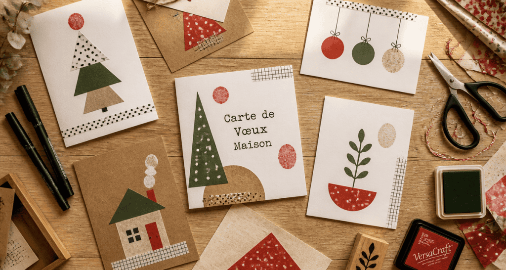 Carte de voeux maison facile décorée à la main