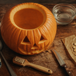 conserver citrouille halloween avec outils sur table