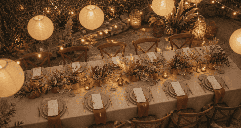Decos de mariage table dressée extérieur
