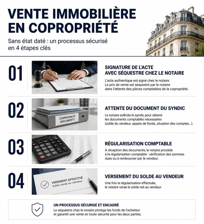 Processus de vente immobilière sans état daté avec mise en place d'un séquestre chez le notaire