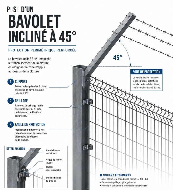 Schéma de fabrication d'un bavolet pour clôture anti-fugue