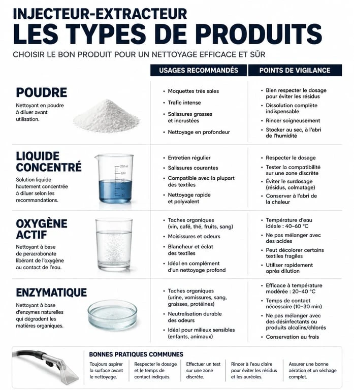 Comparatif des produits pour injecteur-extracteur : usages et précautions