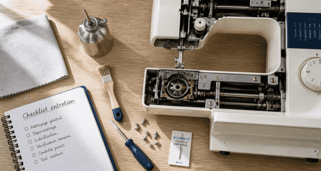 entretien machine à coudre outils nettoyage