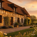 longere normandie pierre colombages jardin