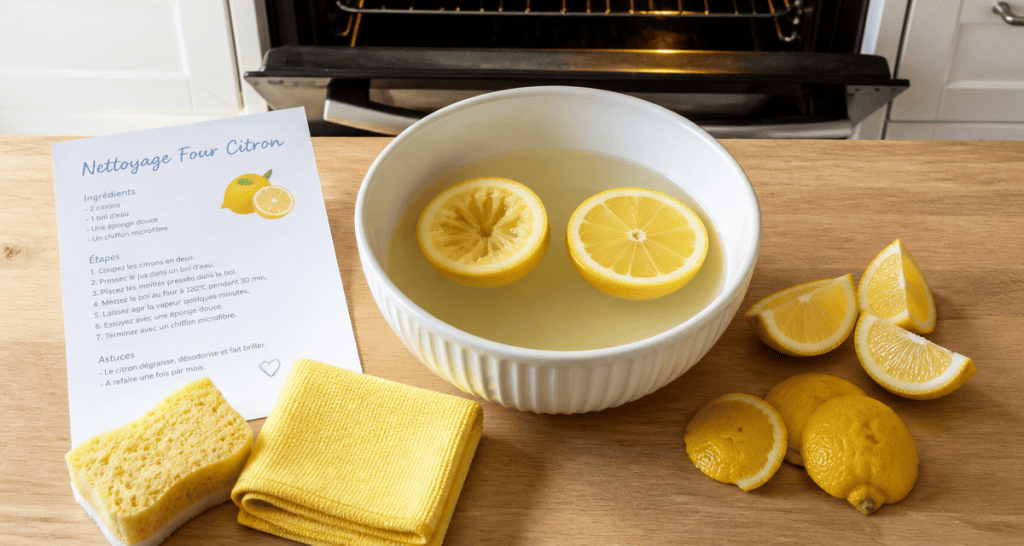 Nettoyage four citron bol eau citronnée et accessoires