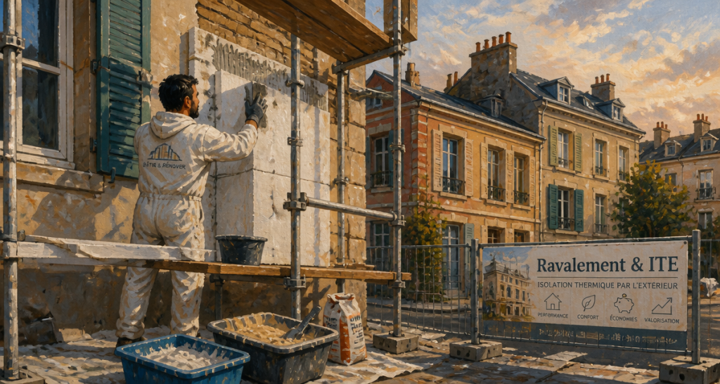 Ravalement ITE sur façade immeuble ancien