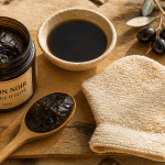 Savon noir bienfaits, pot, kessa, huile, olives