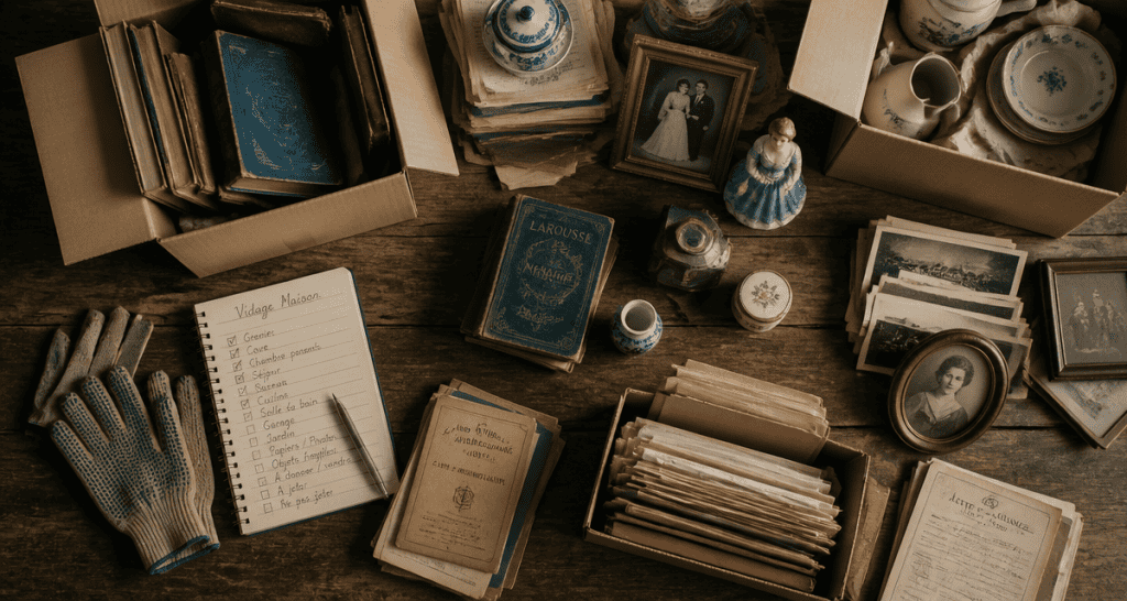 Vidage maison cartons livres bibelots