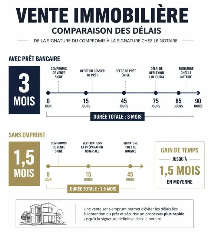 Comparaison des délais entre une vente immobilière avec prêt et un compromis de vente sans emprunt