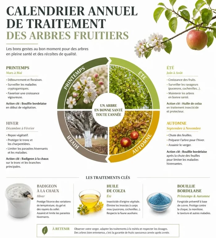 Calendrier annuel pour savoir quand traiter les arbres fruitiers efficacement