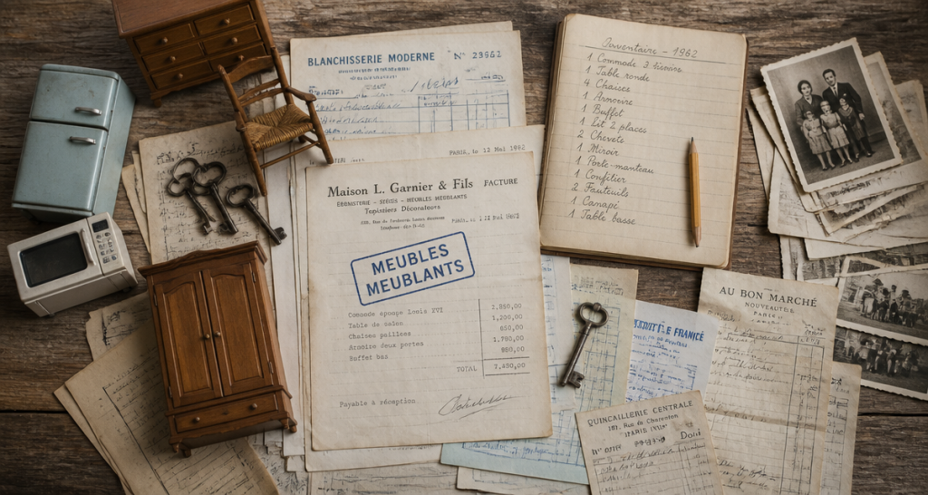 liste des meubles meublants succession sur une table