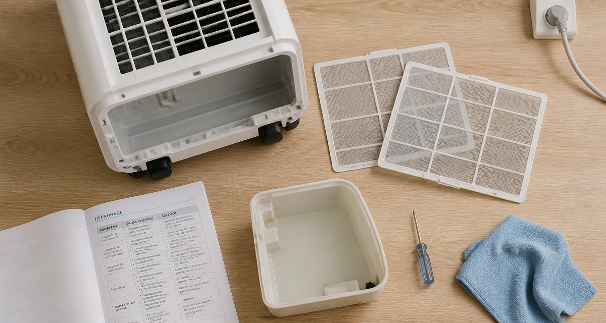 réparation climatiseur mobile avec outils et filtres