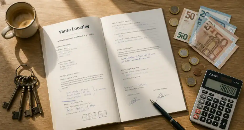 vente locative contrat clés et argent sur table