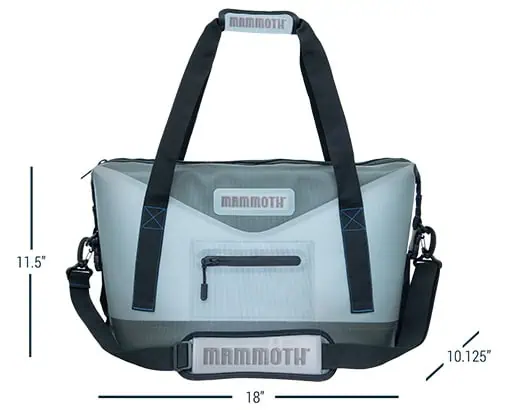 gray Voyager 20 soft cooler with dimensions