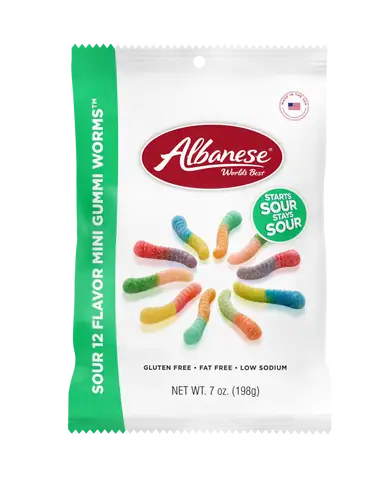 PEG ALBANESE 7.5OZ SOUR MINI GUMMI WORMS