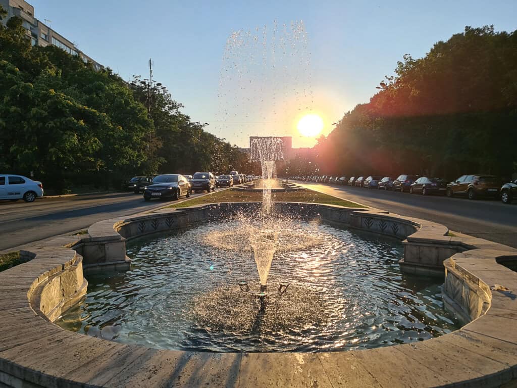 Unirii Boulevard at sunset