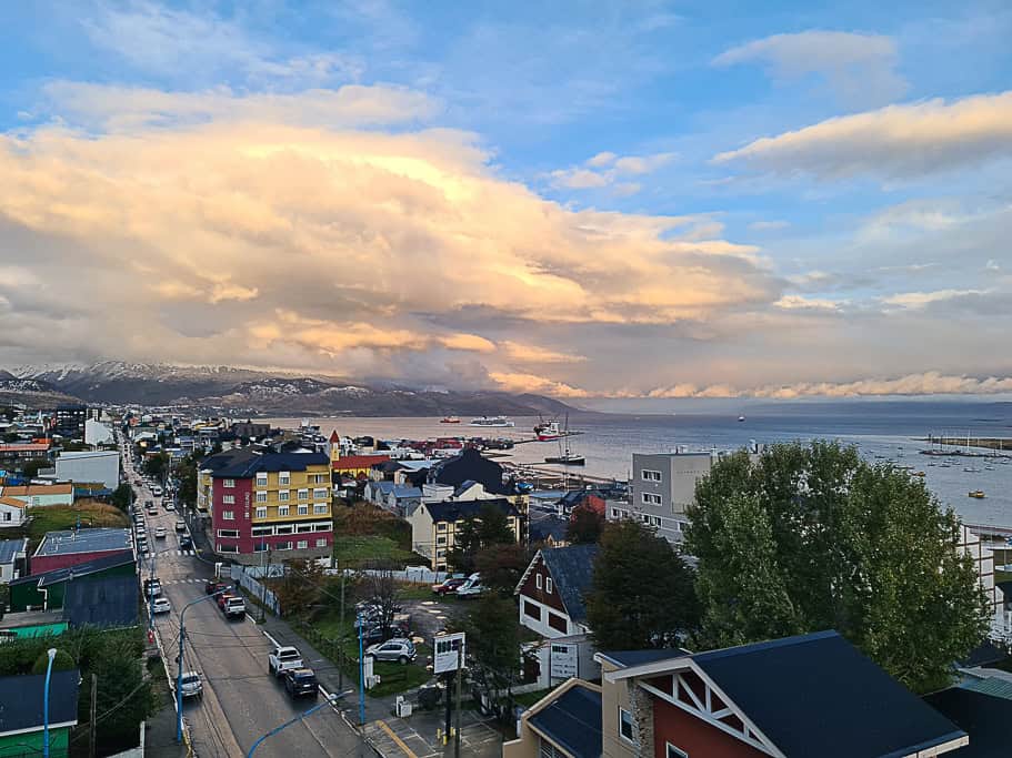 View of Ushuaia, the city at the End of the World, between the Martial Mountains and the Beagle Channel