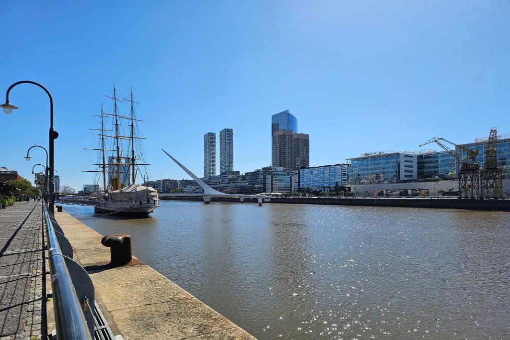 Puerto Madero waterfront with Puente de la Mujer bridge is the place to go to see the modern side of Buenos Aires