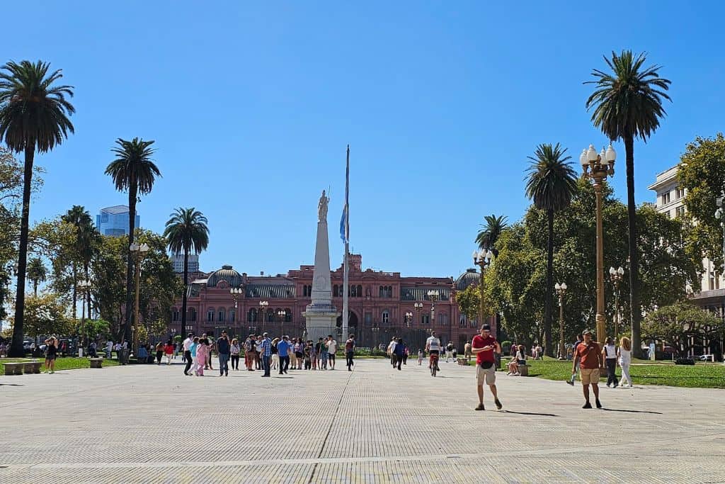Plaza de Mayo with Casa Rosada and Pirámide de Mayo. It is the perfect starting point for many Buenos Aires itineraries