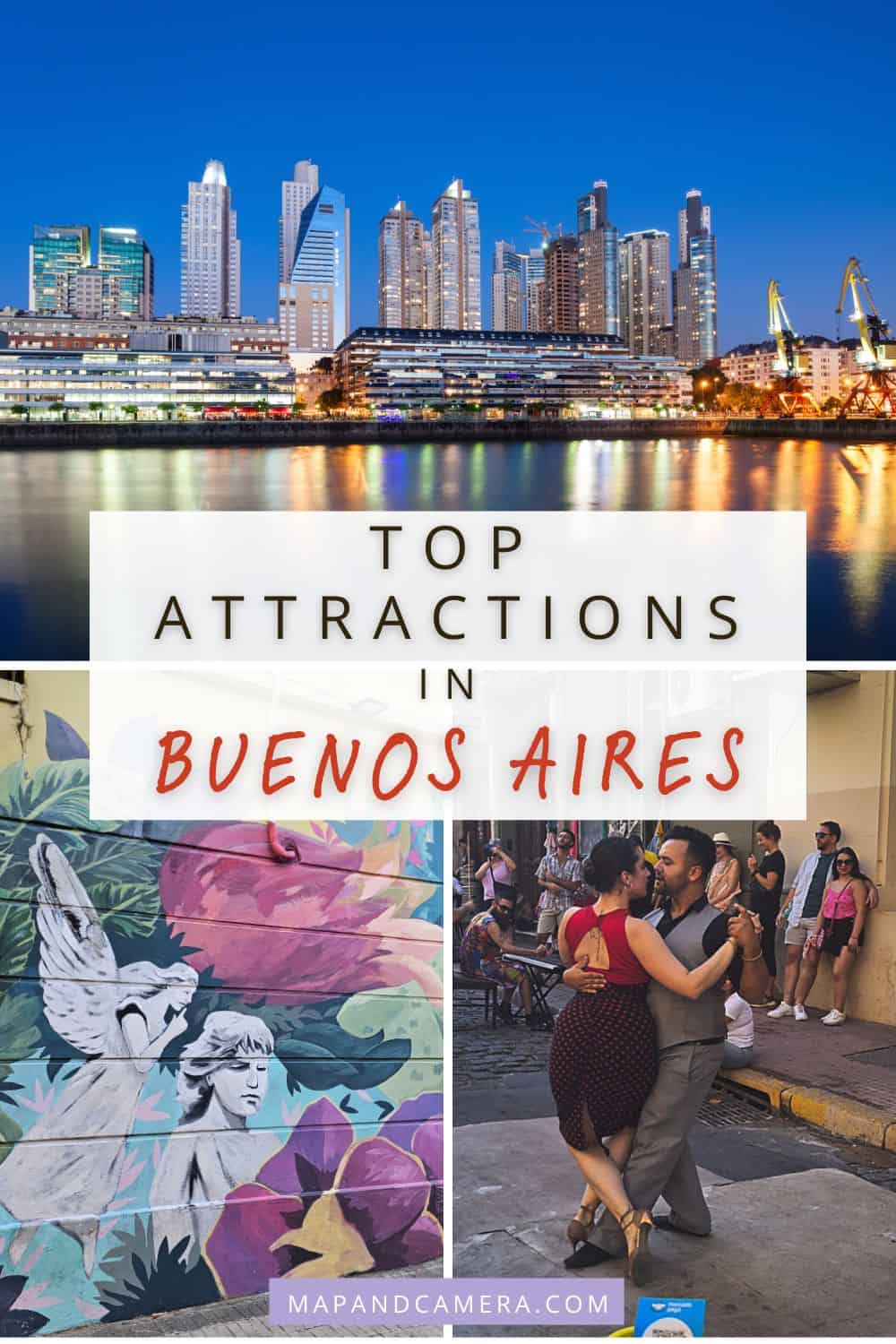 Top attractions in Buenos Aires over a collage of photos from Buenos Aires
