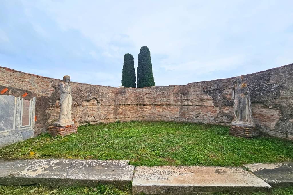 Roman courtyard ruins in Ostia Antica, a peaceful and historic spot in the archaeological site.