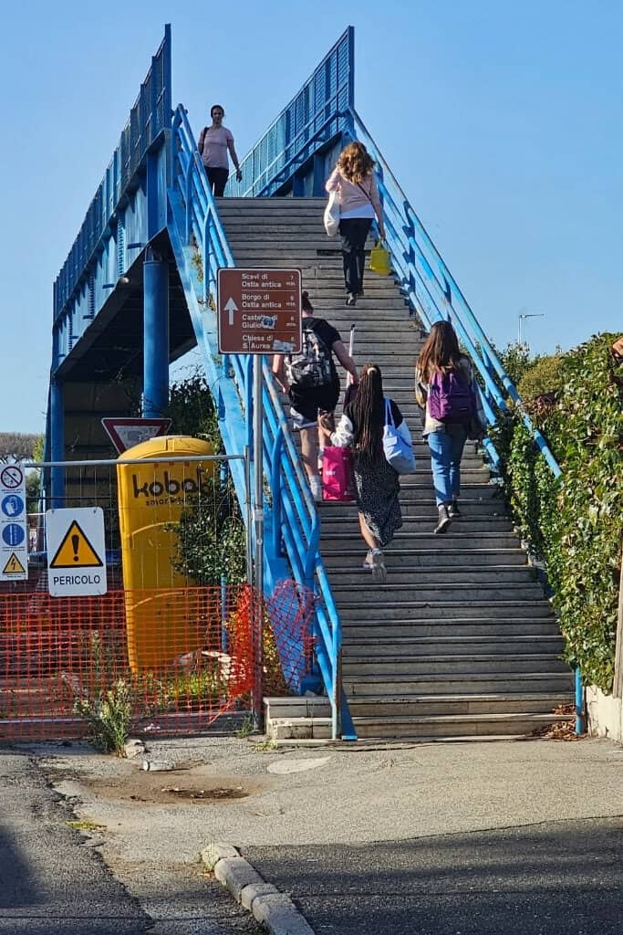 Pedestrian bridge leading to Ostia Antica, an essential pathway when visiting Ostia Antica.