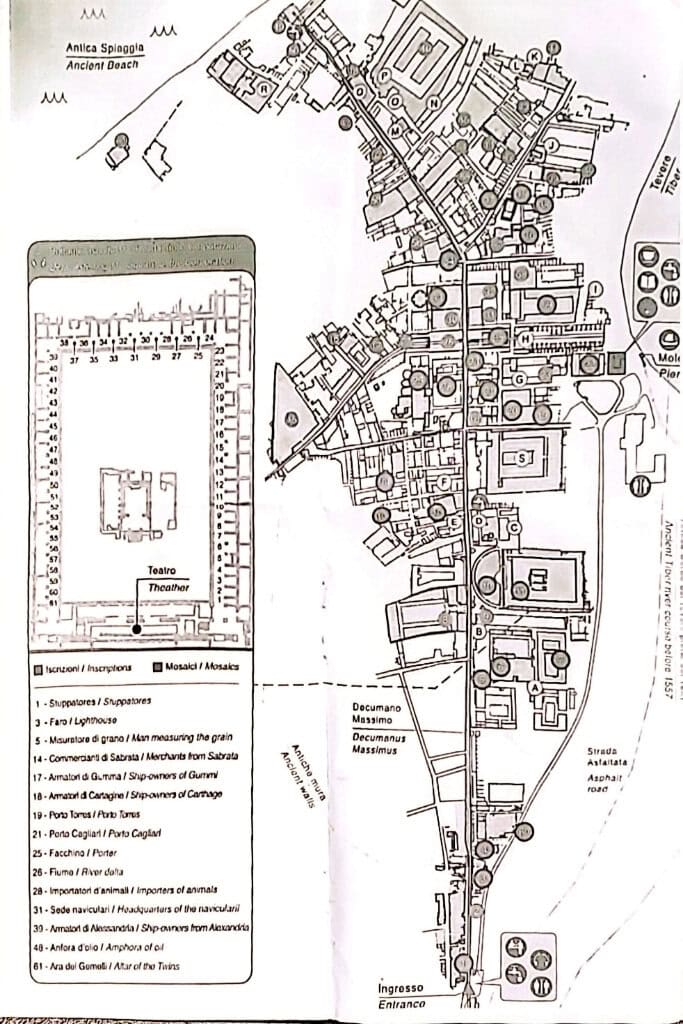 Site map of Ostia Antica, helpful for planning your visit to this archaeological site.