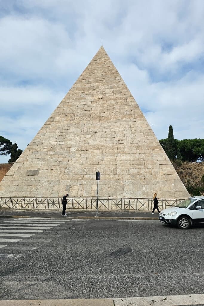 Pyramid of Cestius in Rome near the metro station, en route to Ostia Antica ruins.