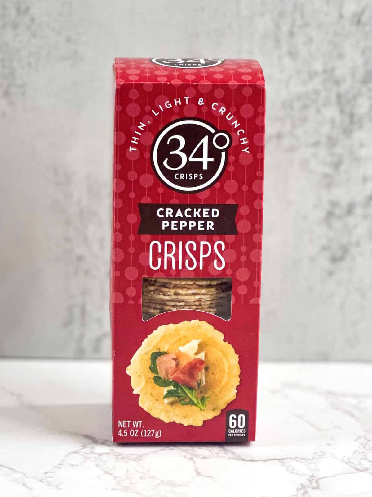 Box of 34 Degrees Cracked Pepper Crisps.