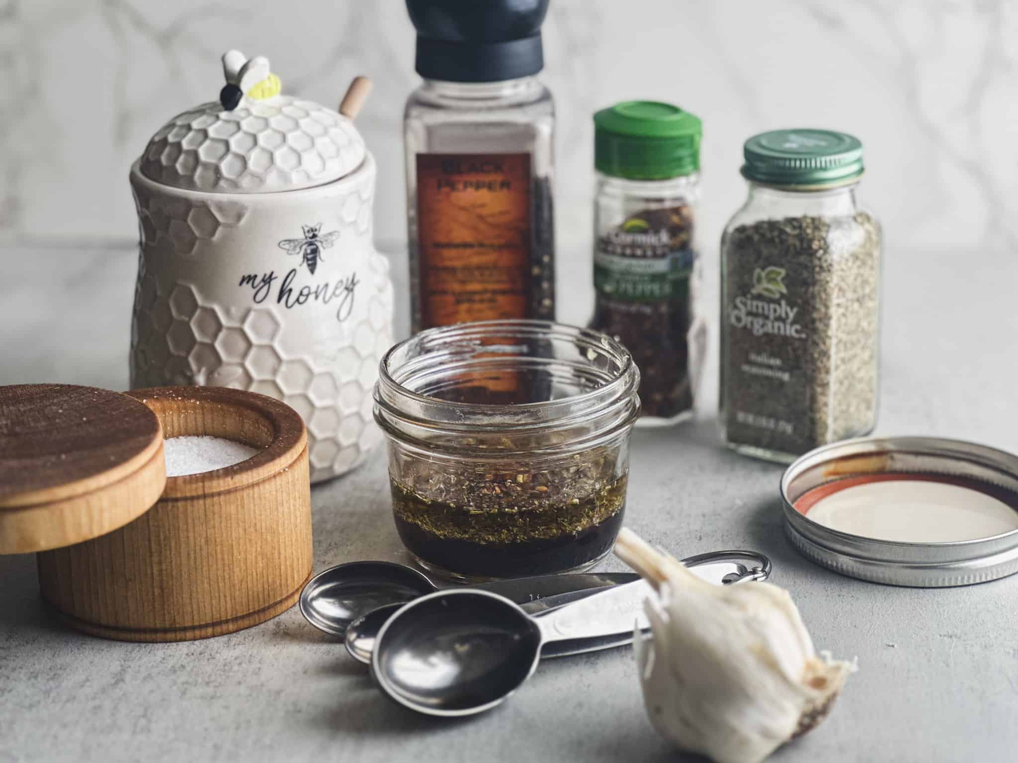 Ingredients for Italian vinaigrette.