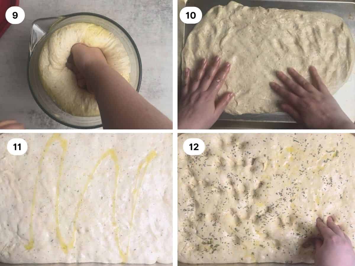 Fall focaccia bread recipe process shots nine through twelve.